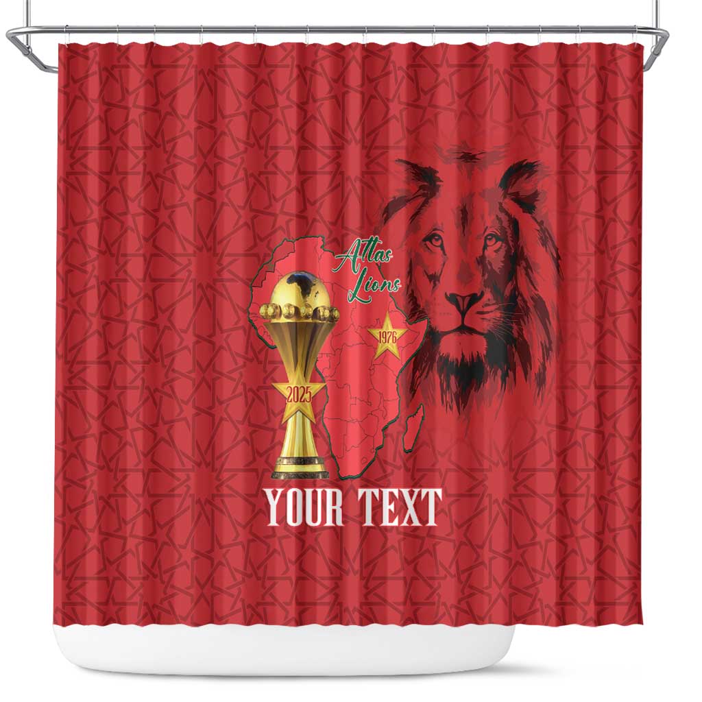 Morocco Football Custom Shower Curtain Atlas Lions Champions African Red Islamic Pattern