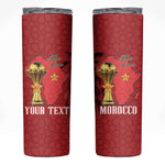 Morocco Football Custom Skinny Tumbler Atlas Lions Champions African Red Islamic Pattern