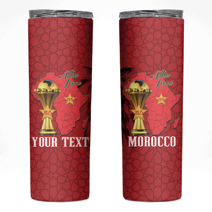Morocco Football Custom Skinny Tumbler Atlas Lions Champions African Red Islamic Pattern