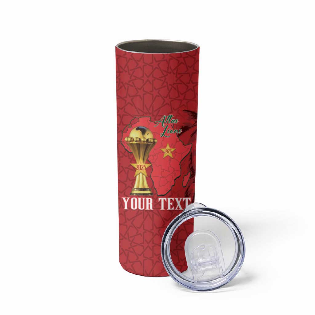 Morocco Football Custom Skinny Tumbler Atlas Lions Champions African Red Islamic Pattern