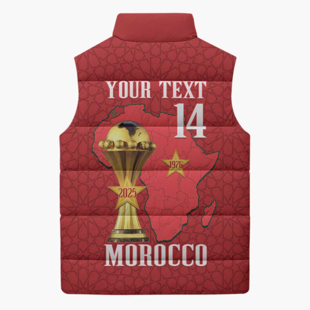 Morocco Football Custom Sleeveless Puffer Jacket Atlas Lions Champions African Red Islamic Pattern