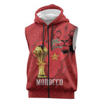 Morocco Football Custom Sleeveless Zip Hoodie Atlas Lions Champions African Red Islamic Pattern