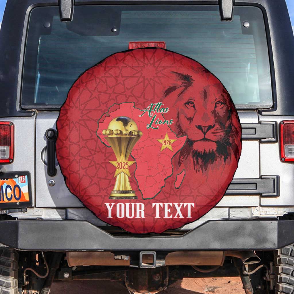 Morocco Football Custom Spare Tire Cover Atlas Lions Champions African Red Islamic Pattern