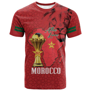 Morocco Football Custom T shirt Atlas Lions Champions African Red Islamic Pattern