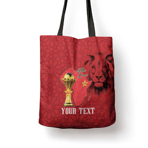 Morocco Football Custom Tote Bag Atlas Lions Champions African Red Islamic Pattern
