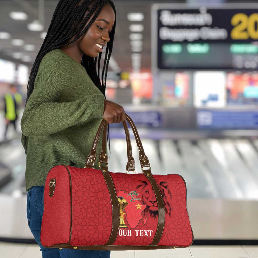 Morocco Football Custom Travel Bag Atlas Lions Champions African Red Islamic Pattern