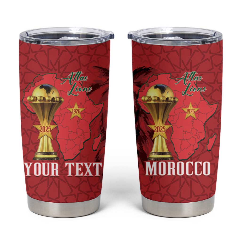 Morocco Football Custom Tumbler Cup Atlas Lions Champions African Red Islamic Pattern