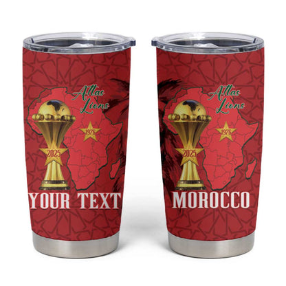 Morocco Football Custom Tumbler Cup Atlas Lions Champions African Red Islamic Pattern