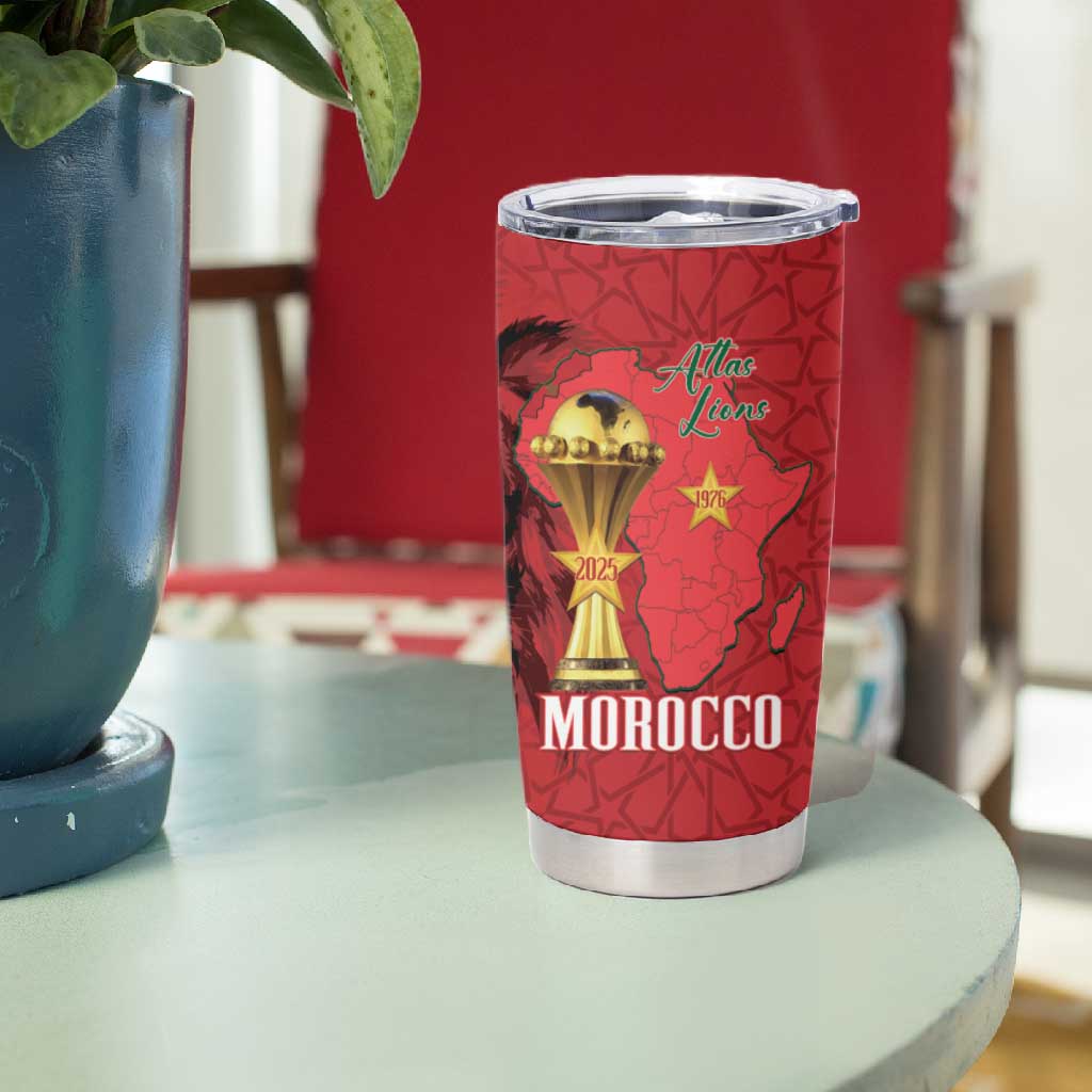 Morocco Football Custom Tumbler Cup Atlas Lions Champions African Red Islamic Pattern