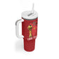 Morocco Football Custom Tumbler With Handle Atlas Lions Champions African Red Islamic Pattern