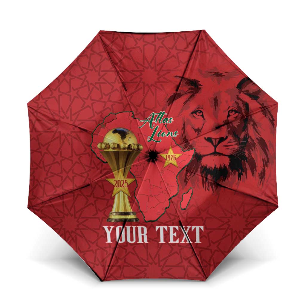 Morocco Football Custom Umbrella Atlas Lions Champions African Red Islamic Pattern