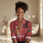 Morocco Football Custom Women Casual Shirt Atlas Lions Champions African Red Islamic Pattern