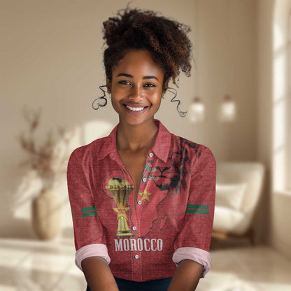 Morocco Football Custom Women Casual Shirt Atlas Lions Champions African Red Islamic Pattern