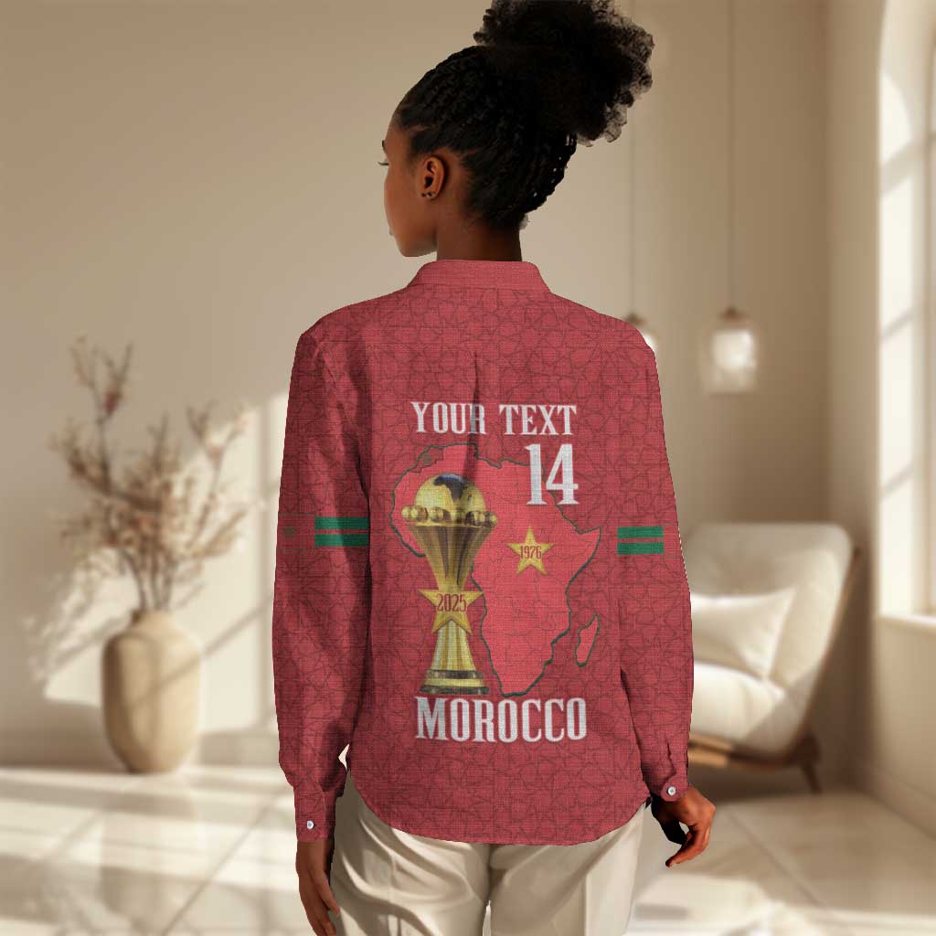 Morocco Football Custom Women Casual Shirt Atlas Lions Champions African Red Islamic Pattern