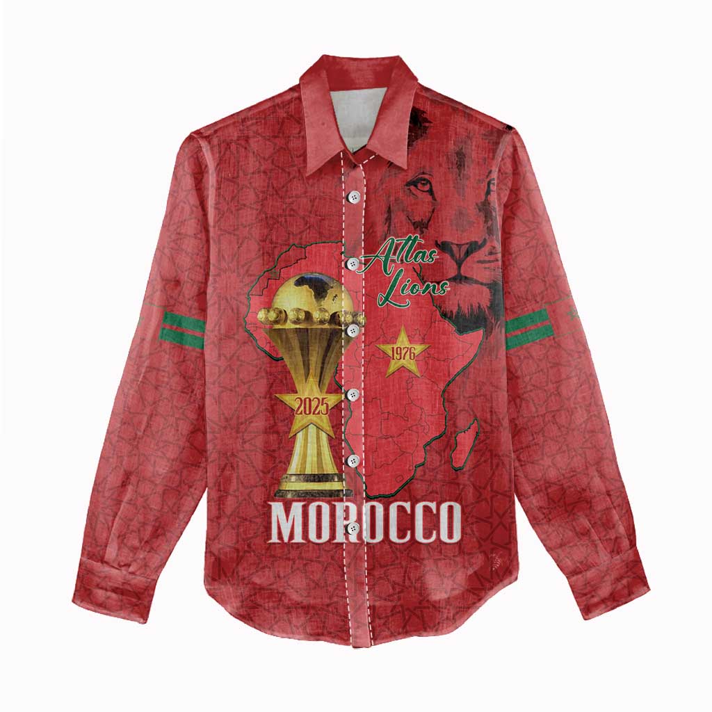 Morocco Football Custom Women Casual Shirt Atlas Lions Champions African Red Islamic Pattern
