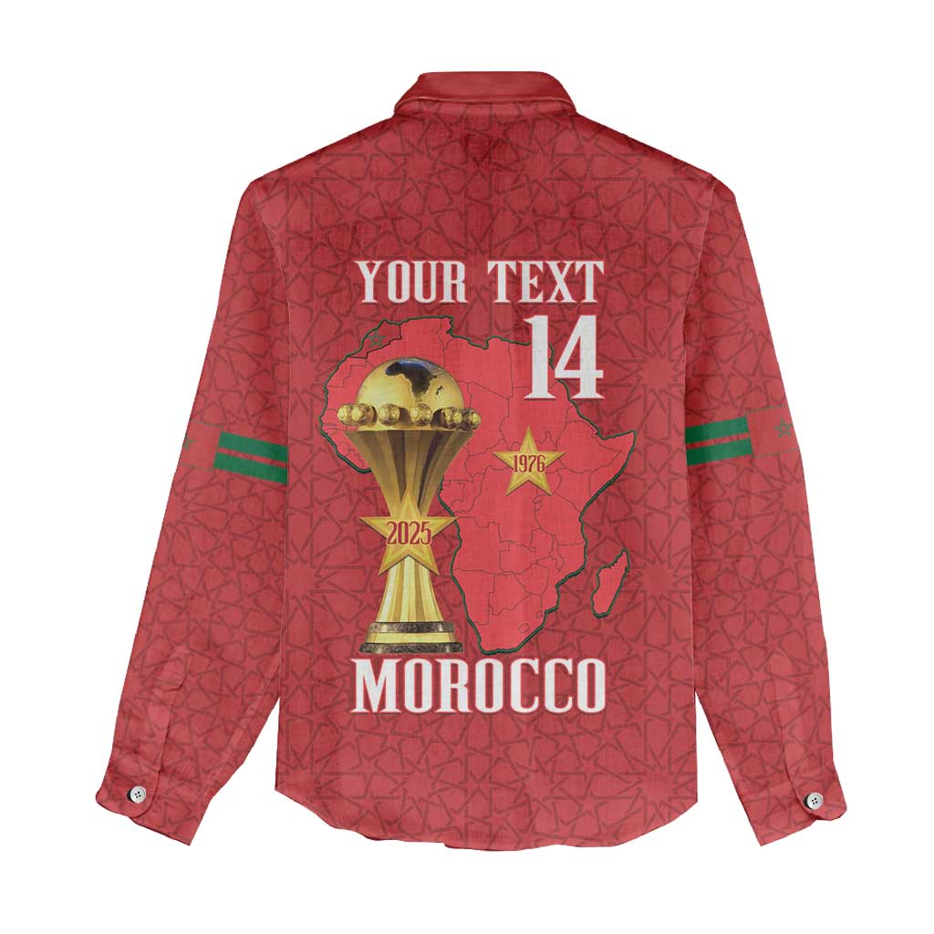 Morocco Football Custom Women Casual Shirt Atlas Lions Champions African Red Islamic Pattern