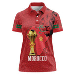 Morocco Football Custom Women Polo Shirt Atlas Lions Champions African Red Islamic Pattern