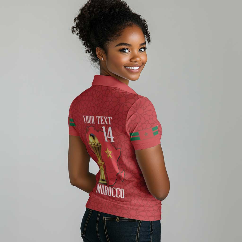 Morocco Football Custom Women Polo Shirt Atlas Lions Champions African Red Islamic Pattern