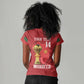 Morocco Football Custom Women V-Neck T-Shirt Atlas Lions Champions African Red Islamic Pattern