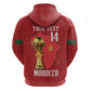 Morocco Football Custom Zip Hoodie Atlas Lions Champions African Red Islamic Pattern