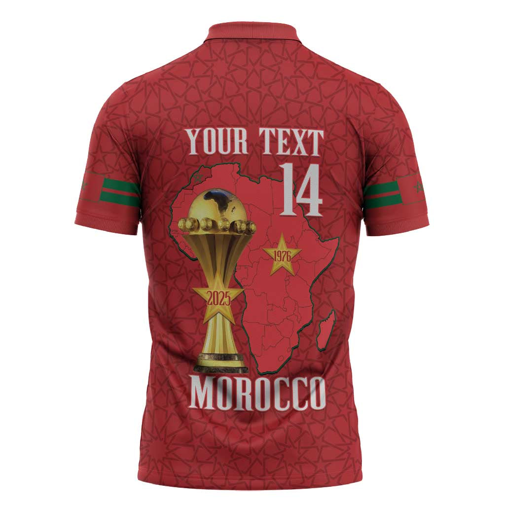 Morocco Football Custom Zipper Polo Shirt Atlas Lions Champions African Red Islamic Pattern