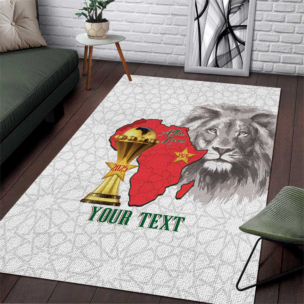 Morocco Football Custom Area Rug Atlas Lions Champions African White Islamic Pattern