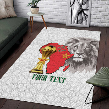 Morocco Football Custom Area Rug Atlas Lions Champions African White Islamic Pattern