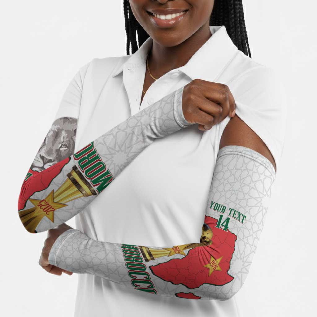 Morocco Football Custom Arm Sleeves Atlas Lions Champions African White Islamic Pattern