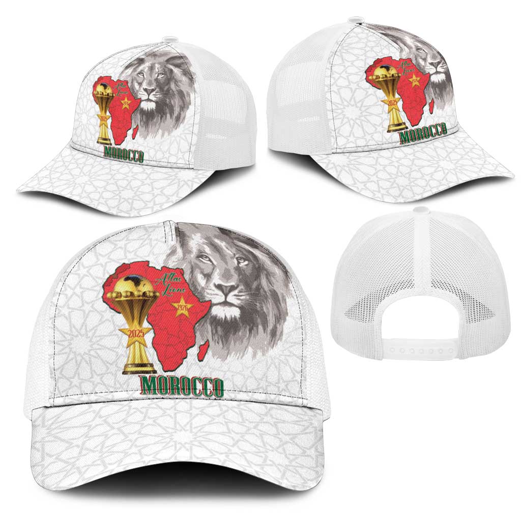 Morocco Football Baseball Net Cap Atlas Lions Champions African White Islamic Pattern