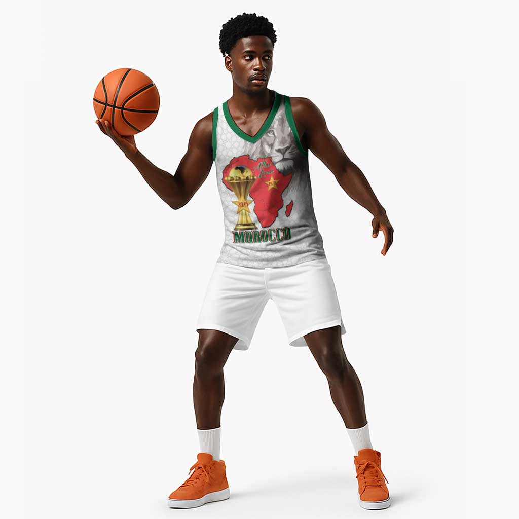 Morocco Football Custom Basketball Jersey Atlas Lions Champions African White Islamic Pattern
