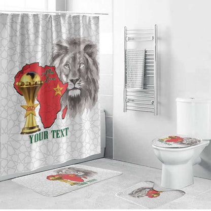 Morocco Football Custom Bathroom Set Atlas Lions Champions African White Islamic Pattern