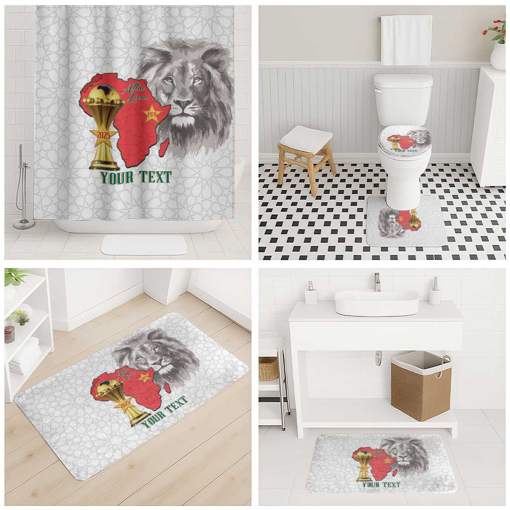 Morocco Football Custom Bathroom Set Atlas Lions Champions African White Islamic Pattern