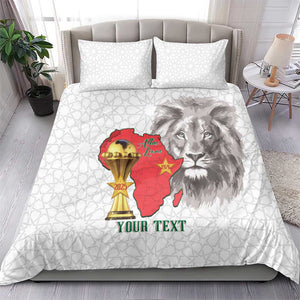 Morocco Football Custom Bedding Set Atlas Lions Champions African White Islamic Pattern
