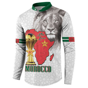 Morocco Football Custom Button Sweatshirt Atlas Lions Champions African White Islamic Pattern