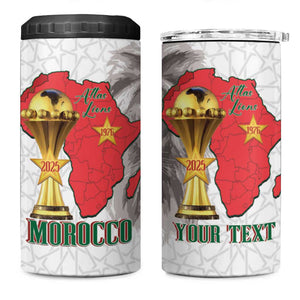 Morocco Football Custom 4 in 1 Can Cooler Tumbler Atlas Lions Champions African White Islamic Pattern
