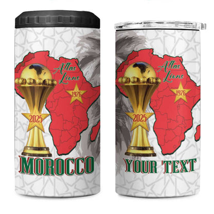 Morocco Football Custom 4 in 1 Can Cooler Tumbler Atlas Lions Champions African White Islamic Pattern