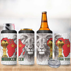 Morocco Football Custom 4 in 1 Can Cooler Tumbler Atlas Lions Champions African White Islamic Pattern