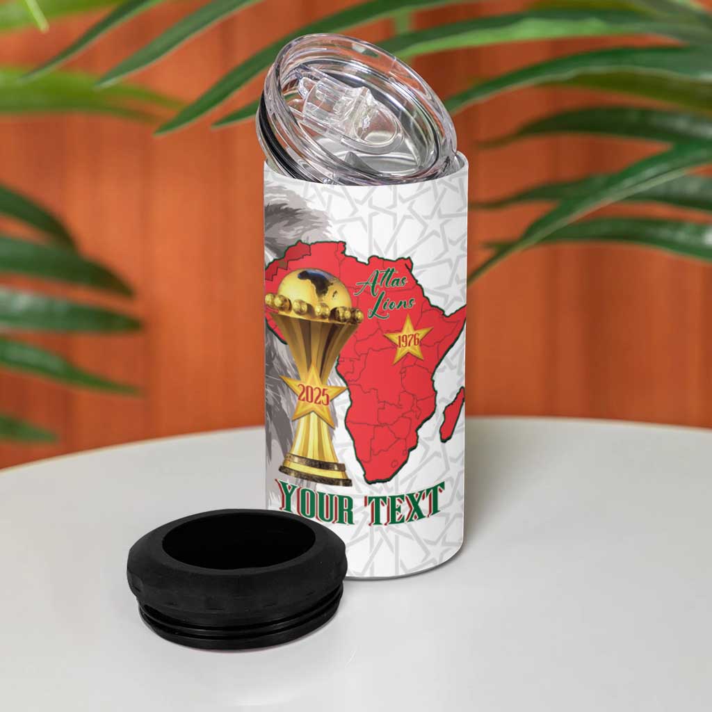 Morocco Football Custom 4 in 1 Can Cooler Tumbler Atlas Lions Champions African White Islamic Pattern