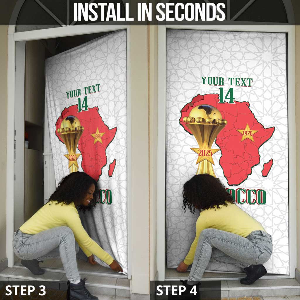 Morocco Football Custom Door Cover Atlas Lions Champions African White Islamic Pattern