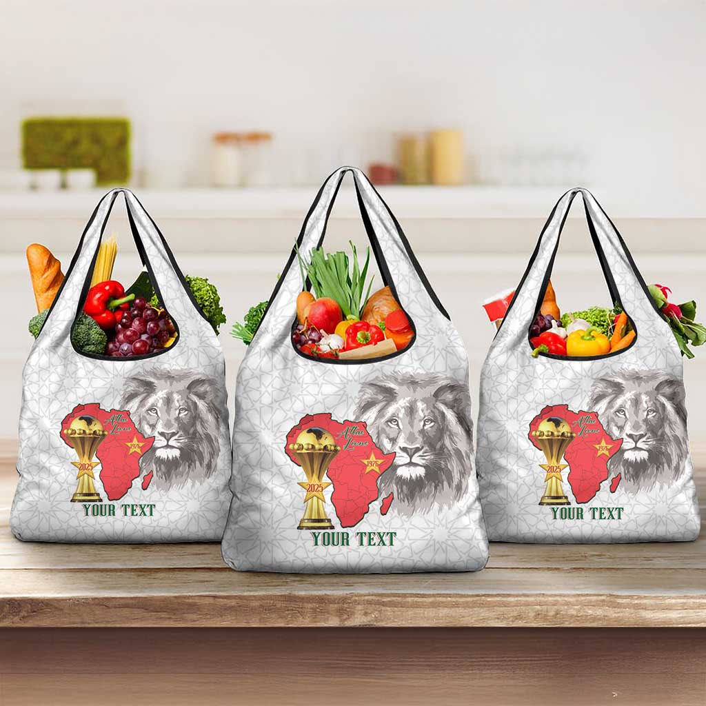 Morocco Football Custom Grocery Bag Atlas Lions Champions African White Islamic Pattern