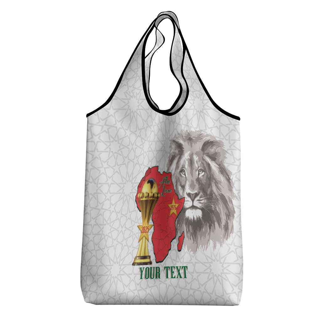 Morocco Football Custom Grocery Bag Atlas Lions Champions African White Islamic Pattern