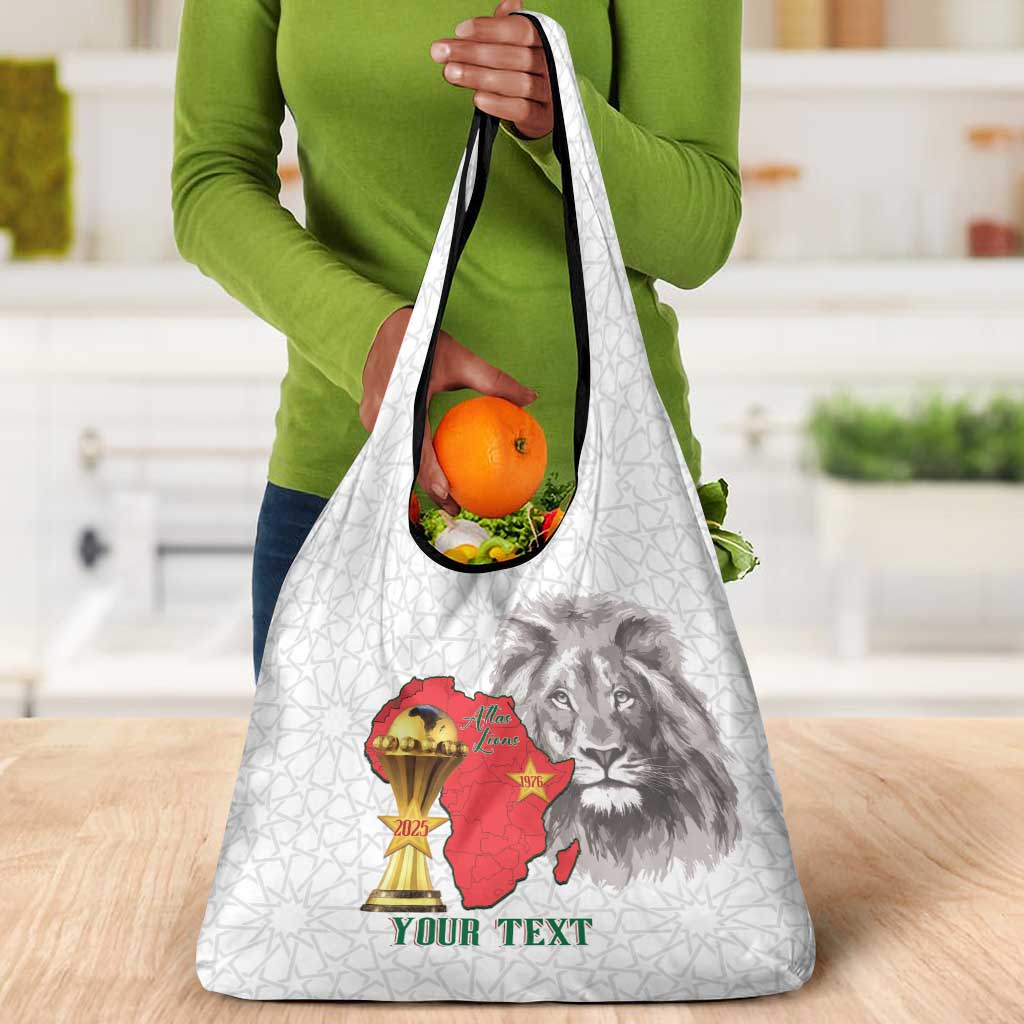 Morocco Football Custom Grocery Bag Atlas Lions Champions African White Islamic Pattern
