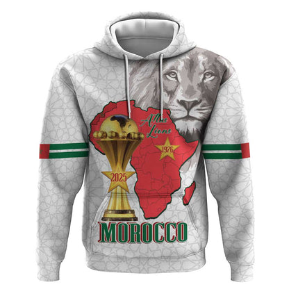 Morocco Football Custom Hoodie Atlas Lions Champions African White Islamic Pattern