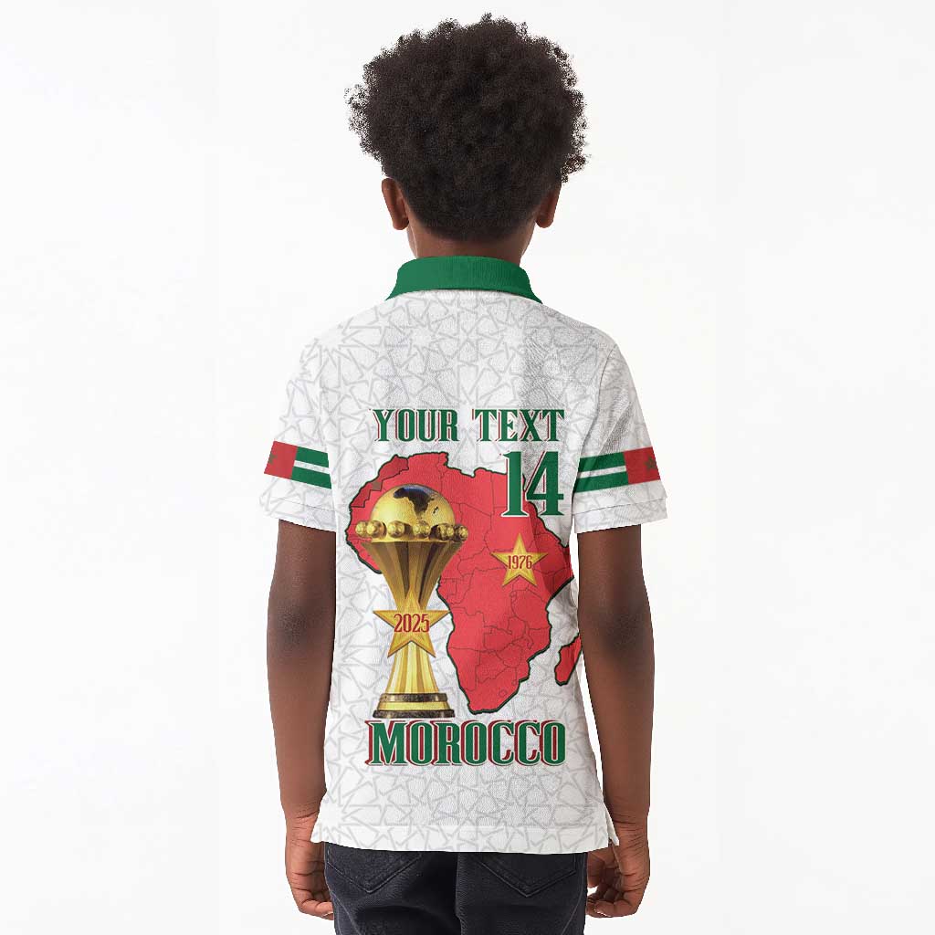 Morocco Football Custom Kid Polo Shirt Atlas Lions Champions African White Islamic Pattern