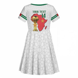 Morocco Football Custom Kid Short Sleeve Dress Atlas Lions Champions African White Islamic Pattern