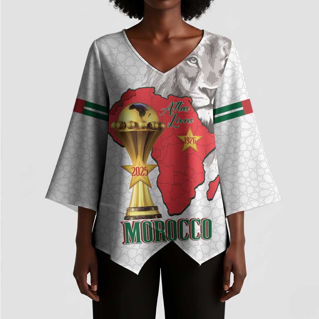 Morocco Football Custom Kimono Sleeve Blouse Atlas Lions Champions African White Islamic Pattern