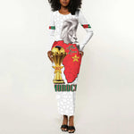 Morocco Football Custom Long Sleeve Bodycon Dress Atlas Lions Champions African White Islamic Pattern
