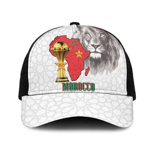 Morocco Football Mesh Trucker Cap Atlas Lions Champions African White Islamic Pattern