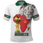 Morocco Football Custom Polo Shirt Atlas Lions Champions African White Islamic Pattern