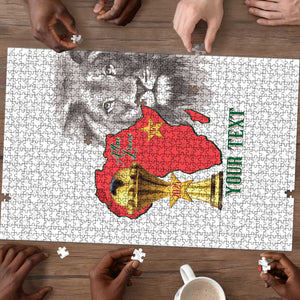 Morocco Football Custom Puzzle Atlas Lions Champions African White Islamic Pattern